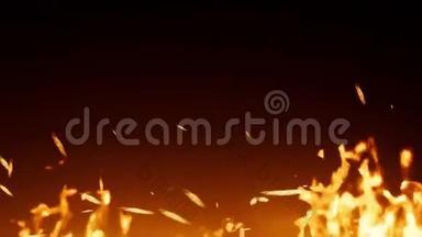 明亮的火/火焰动画VFX效果在黑色背景。